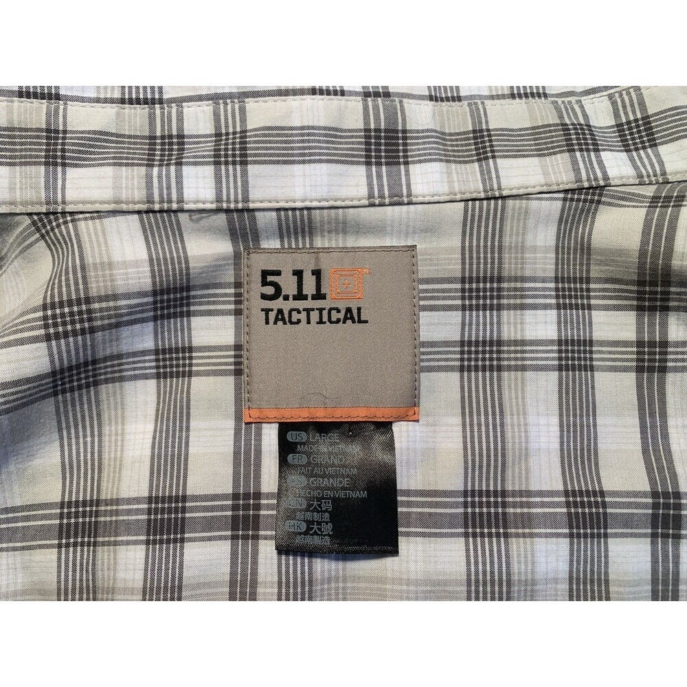 5.11 Tactical Cotton Blend Snap Up Gray Plaid Western Shirt L